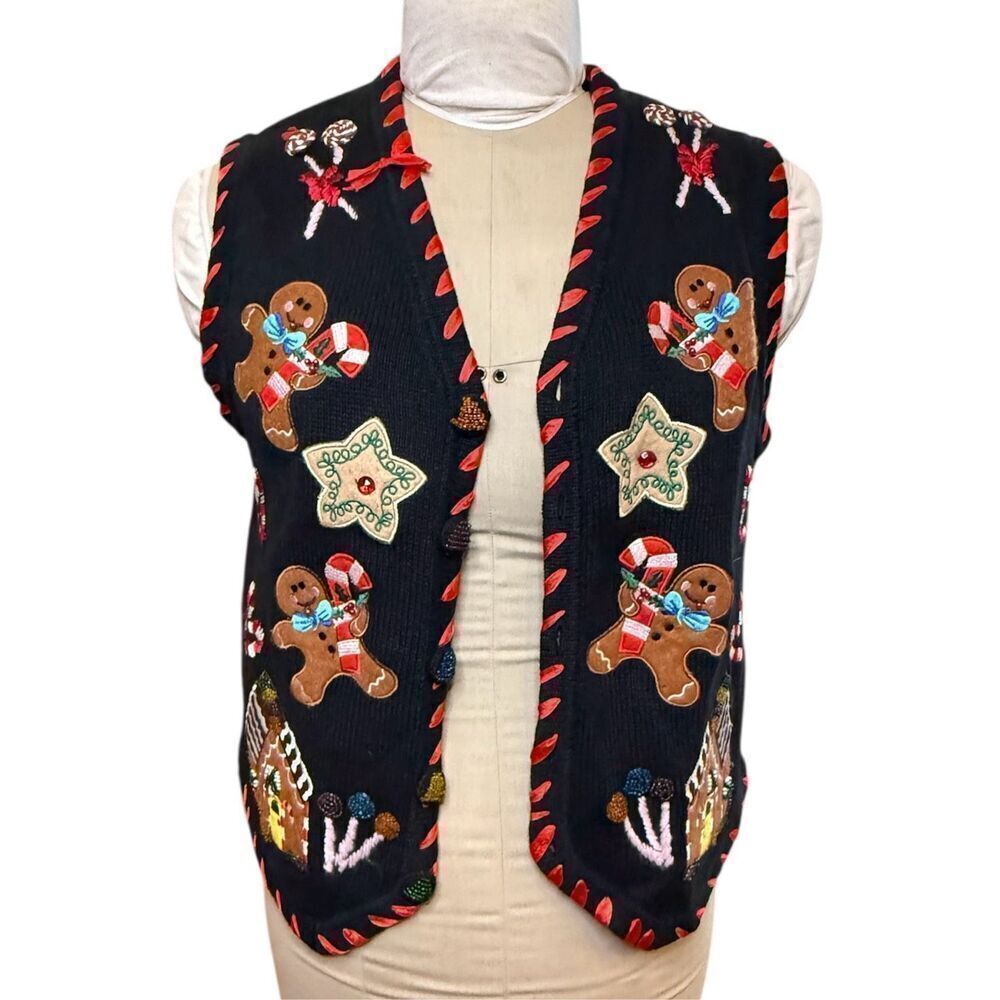 Lemon Grass Christmas Holiday Sweater Vest Sz. LP Cotton Ramie